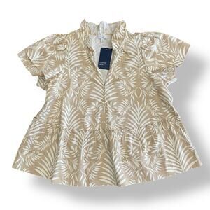 Crown & Ivy NWT Tan Palm‎ Flutter Sleeve V-Neck Top Size Large Summer Casual